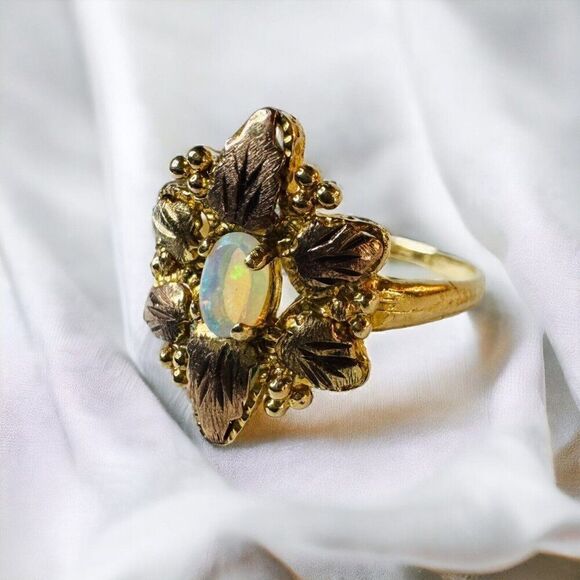 Antique 10k Gold Opal Ring Size 5.75 Victorian Era Flower Ring Leaf Ring 1.6g - Picture 15 of 15